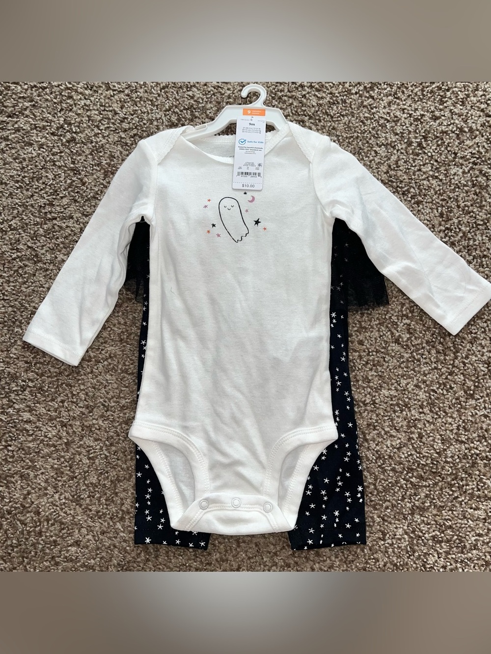 NWT Carter's White Long-Sleeve Baby One-Piece with Starry Black Pants Set